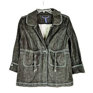 MON PETIT OISEAU Black Denim Jacket Coat Size Large Bow TRACY ANNE WILKINSON